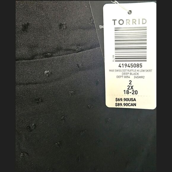 TORRID MAXI SWISS DOT Ruffle Hi-Lo Skirt Deep Black Plus Size 2 - Picture 14 of 16